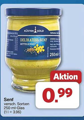 Küsten Gold Delikatess Senf 250 ml - Aktion!