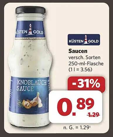 KÜSTEN GOLD Knoblauch Sauce 250 ml - Jetzt nur 0,89 €!