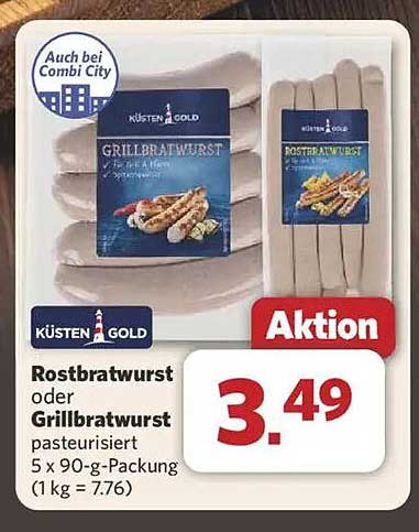 KÜSTEN GOLD Rostbratwurst oder Grillbratwurst 5 x 90-g-Packung