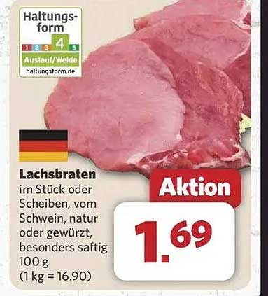 Lachsbraten im Stück oder Scheiben, vom Schwein, natur oder gewürzt, besonders saftig