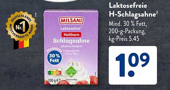 Laktosefreie H-Schlagsahne 200 g