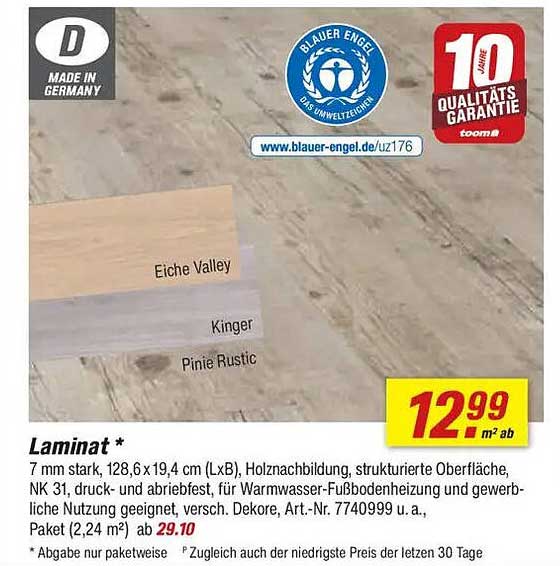 Laminat 7 mm stark - Eiche Valley, Kinger und Pinie Rustic