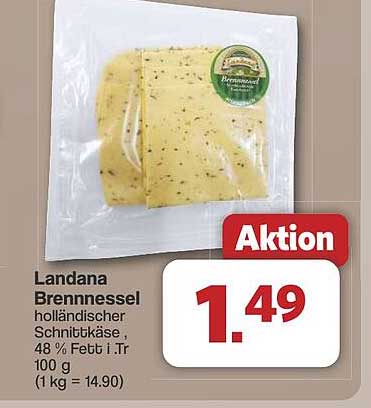 Landana Brennnessel holländischer Schnittkäse, 48 % Fett i. Tr.