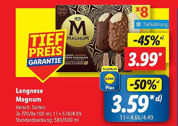 Langnese Magnum Eis – Verschiedene Sorten, 8 Stück