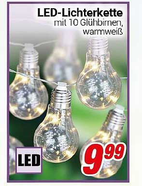 LED-Lichterkette mit 10 Glühbirnen, warmweiß