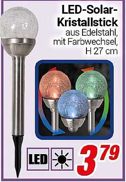 LED-Solar-Kristallstick aus Edelstahl, mit Farbwechsel, H 27 cm
