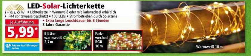 LED-Solar-Lichterkette 10 m mit Warmweiß und Farbwechsel