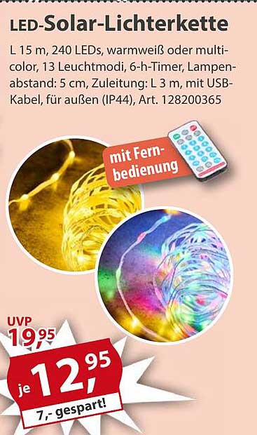LED-Solar-Lichterkette 15 m mit Fernbedienung