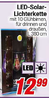 LED-Solar-Lichterkette mit 10 Glühbirnen, für drinnen und draußen, L 380 cm
