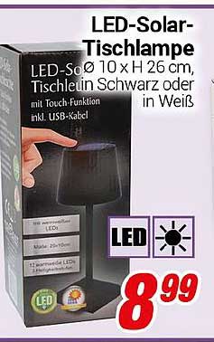 LED-Solar-Tischlampe Ø 10 x H 26 cm, Tischlein Schwarz oder in Weiß