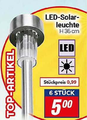 LED-Solarleuchte H 36 cm - 6 Stück für nur 5,00 €