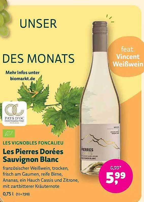 Les Pierres Dorées Sauvignon Blanc - 0,75 L