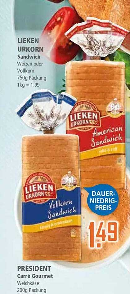 Lieken Urkorn Sandwich – Weizen oder Vollkorn 750g Packung
