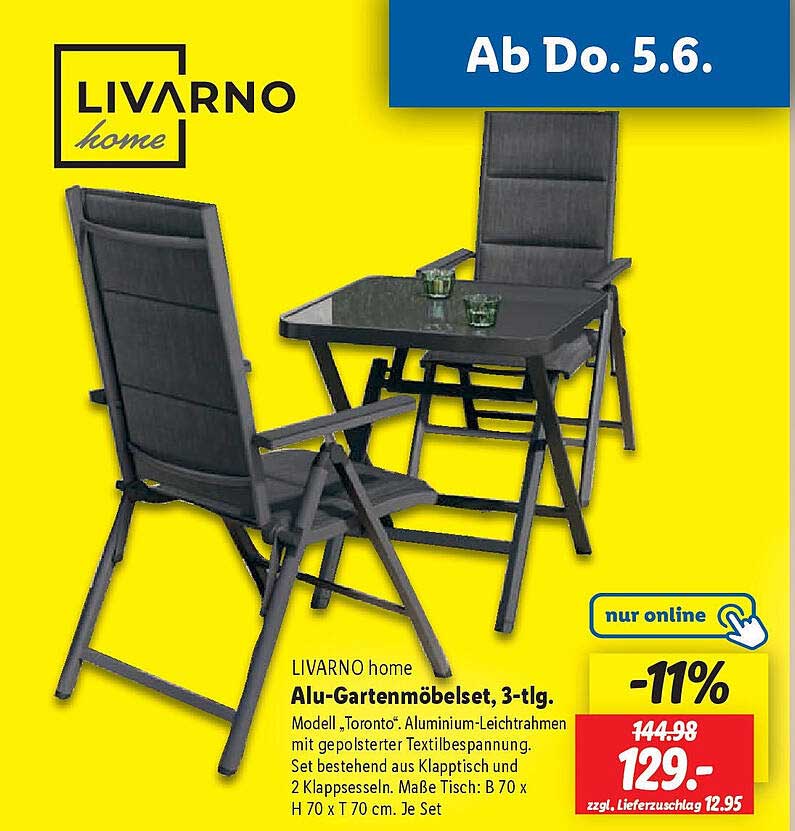 LIVARNO home Alu-Gartenmöbelset, 3-tlg.