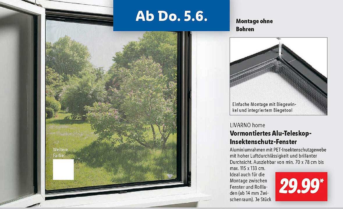 LIVARNO home Vormontiertes Alu-Teleskop-Insektenschutz-Fenster