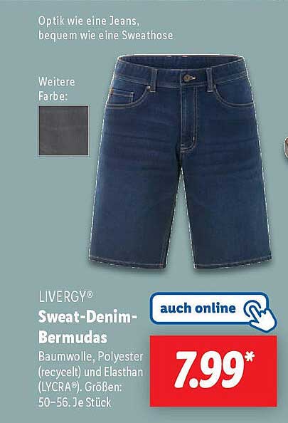 LIVERGY® Sweat-Denim-Bermudas