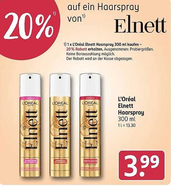 L'Oréal Elnett Haarspray 300 ml mit 20% Rabatt