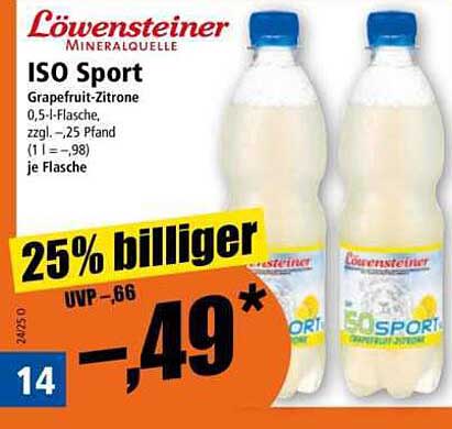 Löwensteiner ISO Sport Grapefruit-Zitrone 0,5l-Flasche