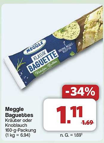 Meggle Baguettes Kräuter oder Knoblauch 160-g-Packung