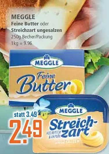 MEGGLE Feine Butter oder Streichzart ungesalzen 250g