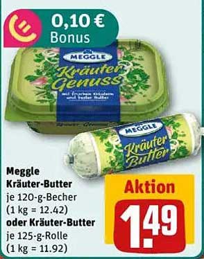 Meggle Kräuter-Butter je 120-g-Becher oder 125-g-Rolle für 1,49 €