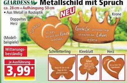 Metallschild mit Spruch - NEU von GIARDESSA