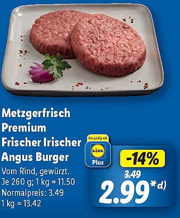 Metzgerfrisch Premium Frischer Irischer Angus Burger