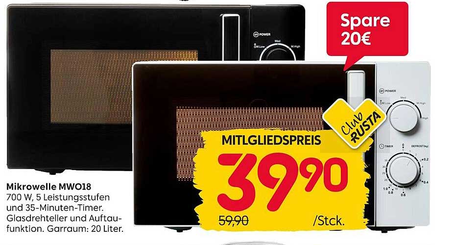 Mikrowelle MWO18 mit 700 W und 5 Leistungsstufen