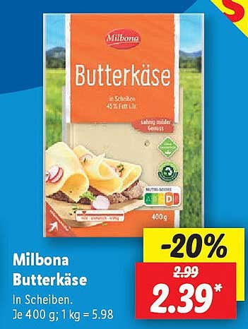 Milbona Butterkäse in Scheiben
