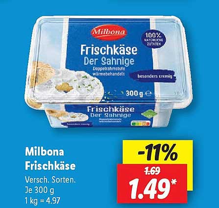 Milbona Frischkäse Der Sahnige 300 g