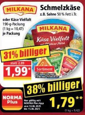 MILKANA Schmelzkäse oder Käse Vielfalt 190-g-Packung