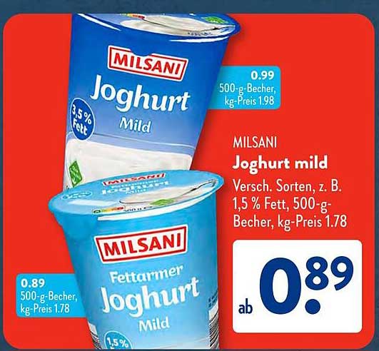 MILSANI Joghurt mild – Verschiedene Sorten ab 0,89 €