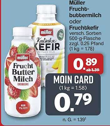 Müller Fruchtbuttermilch oder Fruchtkefir 500-g-Flasche