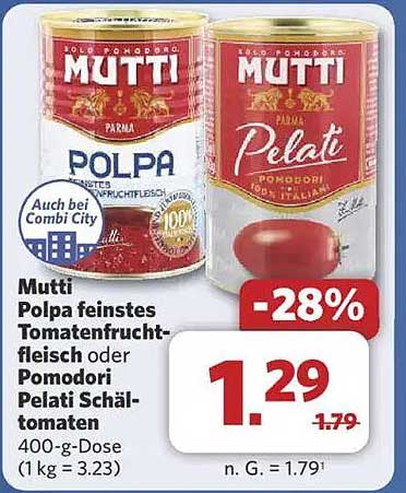 Mutti Polpa feinstes Tomatenfruchtfleisch oder Pomodori Pelati Schal Tomaten 400-g-Dose
