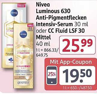 Nivea Luminous 630 Anti-Pigmentflecken Intensiv-Serum 30 ml oder CC Fluid LSF 30 Mittel 40 ml