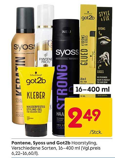 Pantene, Syoss und Got2b Haarstyling, Verschiedene Sorten, 16–400 ml
