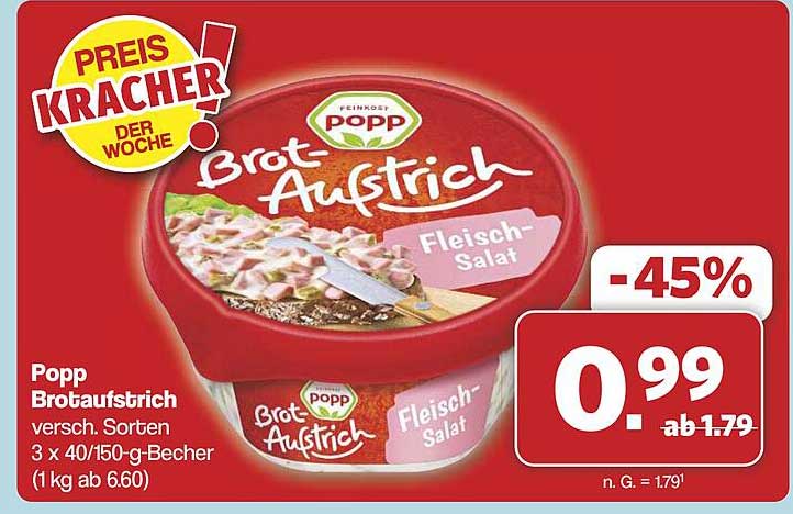 Popp Brotaufstrich Fleisch-Salat 3 x 40/150-g-Becher