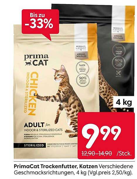 PrimaCat Trockenfutter, Katzen Verschiedene Geschmacksrichtungen, 4 kg