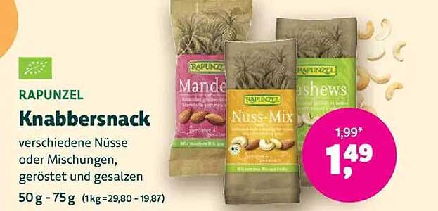 Rapunzel Knabbersnack - verschiedene Nüsse oder Mischungen, geröstet und gesalzen