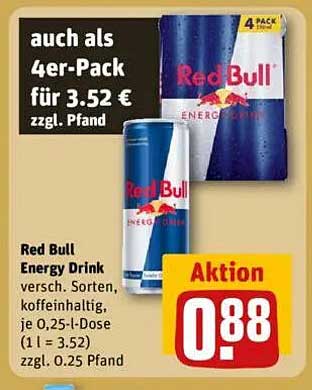 Red Bull Energy Drink 0,25 l Dose für 0,88 €