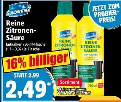 Reine Zitronensäure Entkalker 750-ml-Flasche