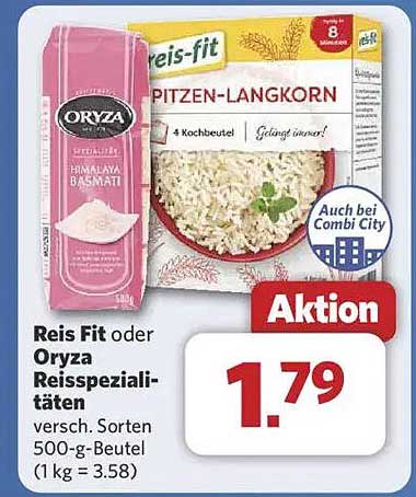 Reis Fit oder Oryza Reis-Spezialitäten 500 g - Aktion