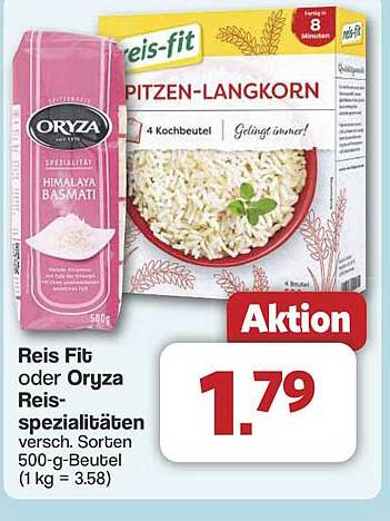 Reis Fit oder Oryza Reis-Spezialitäten 500 g Beutel für nur 1,79 €