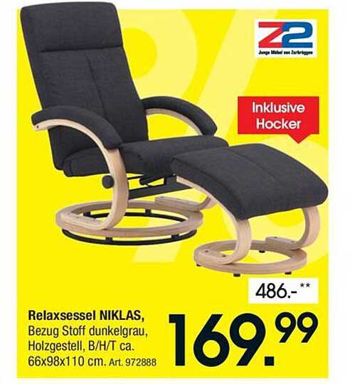 Relaxsessel NIKLAS, Bezug Stoff dunkelgrau, Holzgestell, B/H/T ca. 66x98x110 cm