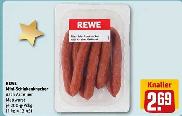 REWE Mini-Schinkenknacker nach Art einer Mettwurst – je 200-g-Pkg.