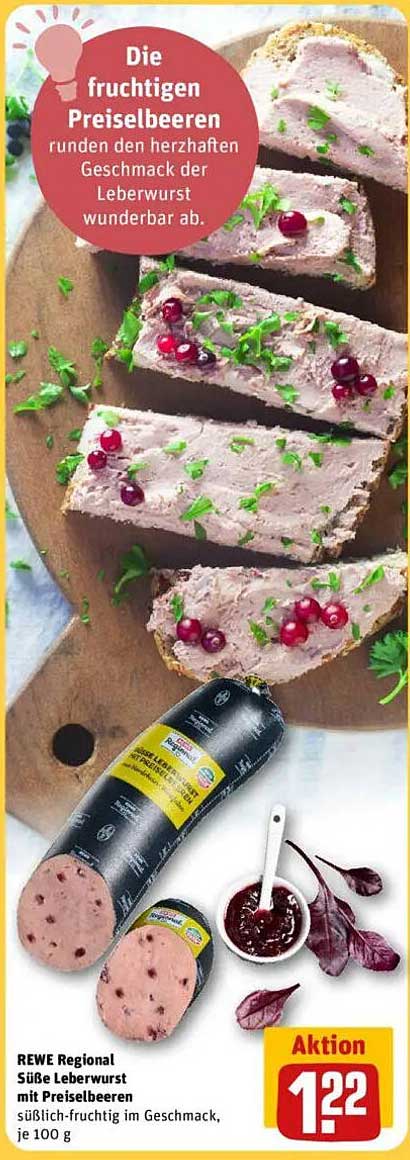 REWE Regional Süße Leberwurst mit Preiselbeeren, je 100 g