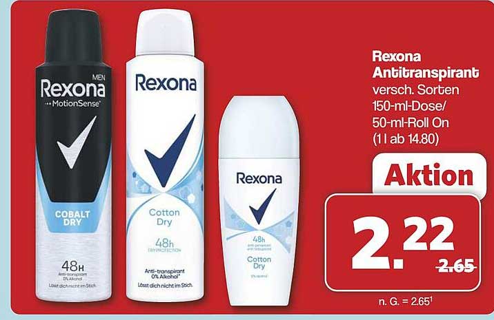 Rexona Antitranspirant verschiedene Sorten 150-ml-Dose/ 50-ml-Roll On