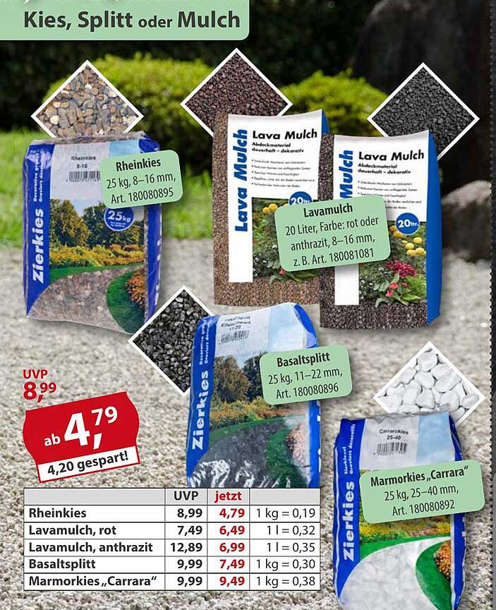 Rheinkies, Lavamulch und Basaltsplitt im Sonderangebot