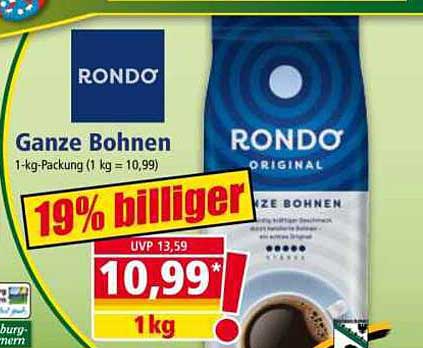 Rondo Ganze Bohnen - 1-kg-Packung