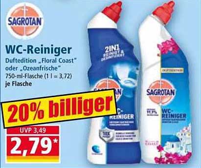 Sagrotan WC-Reiniger, Floral Coast oder Ozeanfrische, 750 ml